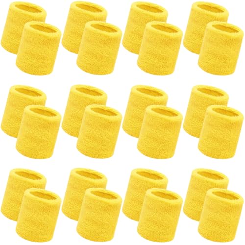 Bememo 24 Pcs Wrist Sweatbands Bulk Athletic Wristband for Men, Yellow