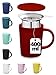 Tasse à Infusion avec Infuseur et Couvercle - 400 ml - Céramique - Reste Chaud Longtemps - Rouge