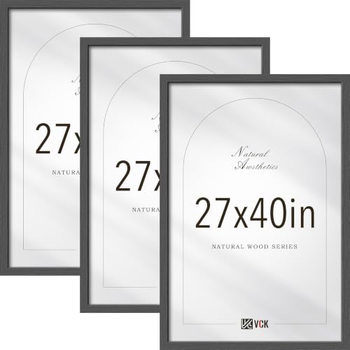 VCK 27x40 Inch Poster Frame Set of 3, Grey Woodgrain, Wall Hanging