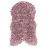 Pure Label Schaffell Lammfell Kunstfell Teppich – Moderne Wohnzimmer Deko - Schlafzimmer Deko für das Sofa, den Stuhl oder als Bettvorleger in Rosa - 55x90cm