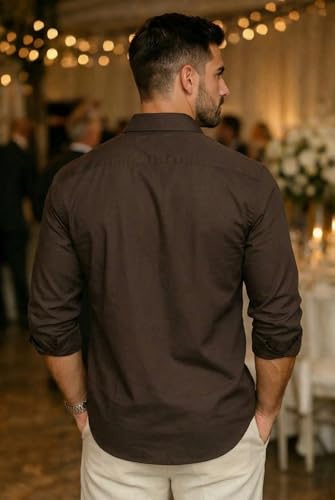 Image of IndoPrimo Men's Cotton Shirt with Stylish Full Sleeves Spread Collared Neck Solid Pattern Western Style Classic Fit and Standard Length | Casual Shirt for Man