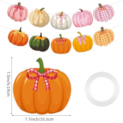 Image of Bow Pumpkin Banner Fall Thanksgiving Pumpkin Party Banner Garland Sign | Orange Pink Fall Autumn Birthday Party Thanksgiving Home Fireplace Mantel Decor