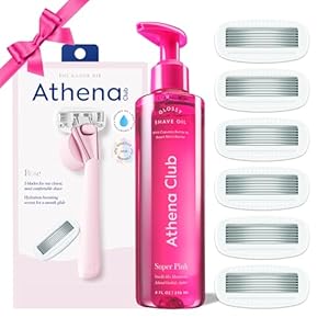 Athena Club Women’s Razor Shave Kit, 1 Rose Razor Handle + 6 Blade Refills + Super Pink Glossy Shave Oil
