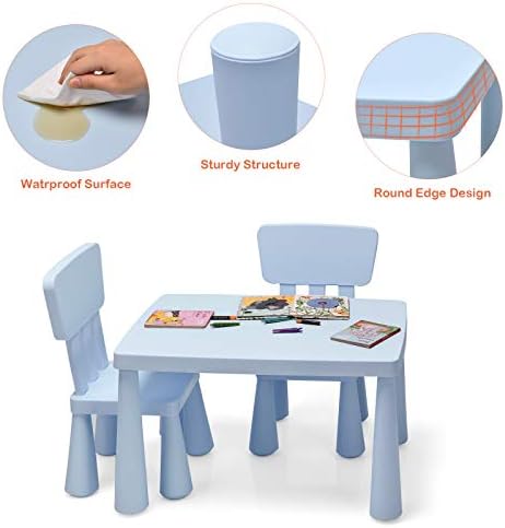 GYMAX Kids Table and Chair Set, Children Activity Table with 2 Chairs, Multifunction Nursery Furniture for Playing, Learning, Eating and Drawing (Blue)