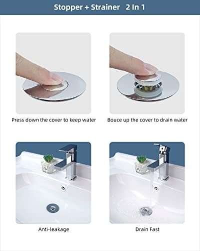 Hibbent Sink Plug Suitable for 25mm to 46mm, Pop up Sink Plugs with Drain Strainer, Brass Bounce Core Push-Type Drain Plug, Universal Sink Stopper Replacement for Bathroom and Kitchen,Chrome