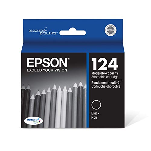 EPSON 124 DURABrite Ultra Ink Standard Capacity Black Cartridge (T124120-S) Works with Stylus NX-125, 127, 130, 230, 330, 420, 430, WorkForce WF-320, 323, 325, 435