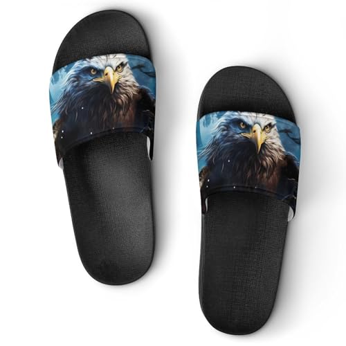 Bald Ea-gle Under Moon House Sandals Non-Slip Bathroom Slippers Beach Summer Shoes for Men Women