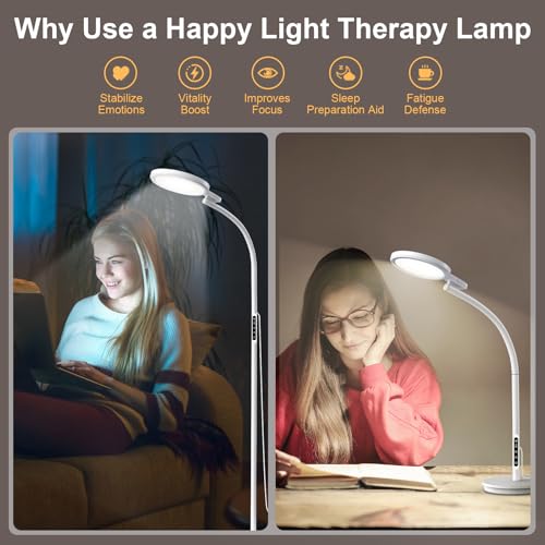 SAD Lamp Floor Standing, 10000 Lux Light Therapy Lamp UV-Free, 18W Round Daylight Lamp with Remote & Touch Control, Adjustable Height Floor Lamp, 5 Brightness, 5 Colour Temperatures & Timer - Image 5