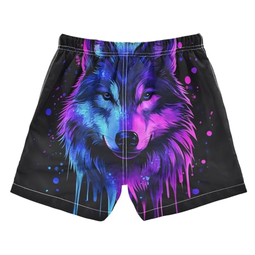 DOMIKING Purple Wolf Toddler Boys' Swim Trunks Mesh Lining Swim Shorts for Swimming Hiking Adjustable Waist 2T2