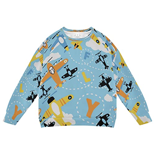 Cartoon Airplane Blue Boy Girl Sweatshirt Toddler Crewneck Pullover Sweater Long Sleeve Fall Winter Clothes