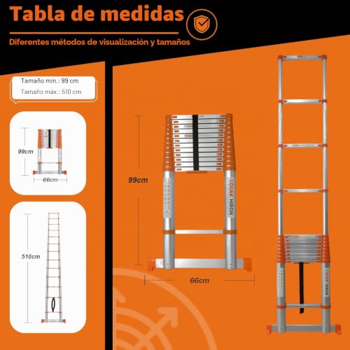 Escalera telescópica de aluminio de 5,1m con acabado premium 7