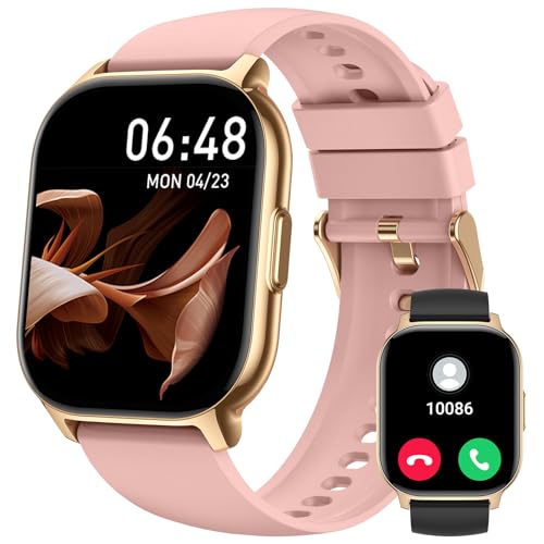 Montre Connectée Homme Femme, 2.1" HD Smartwatch avec Appel Bluetooth & 2 Bracelets, 130 Modes Sportifs, Podometre, Moniteur de Fréquence Cardiaque/Sommeil, Montre Connectee IP68 pour Android/iOS-Rose