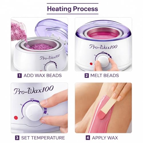 Image of Wax Heater Machine Combo 100gm Brazilian Stripless Formula for Face & Body with Spatula, Ideal for Upper Lips, Chin, Cheeks, Hairline, Bikini & Legs, Automatic Heating (Wax heater + Wax kit)