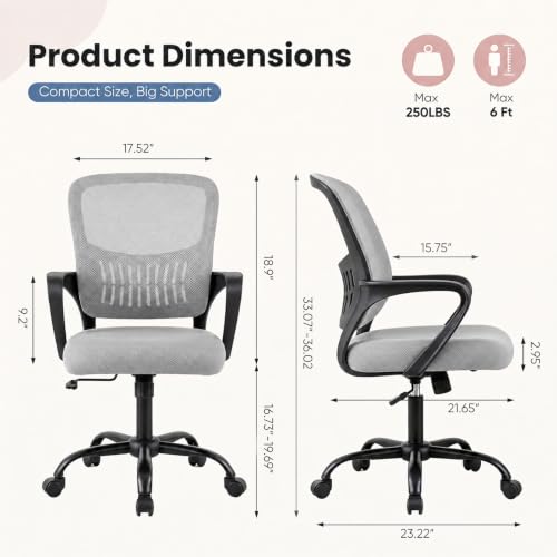 Image of DUMOS Ergonomic Office Chair, Home Office Desk Chairs, 1 Pack, Gray