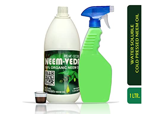 Home-Secure Neem Veda Organic Cold Pressed Neem Oil for Plants - Natural Pest Control, Organic Gardening Solution - Pure and Effective (With ML Cup, Spray Bottle) (Pack of 1 Ltr)