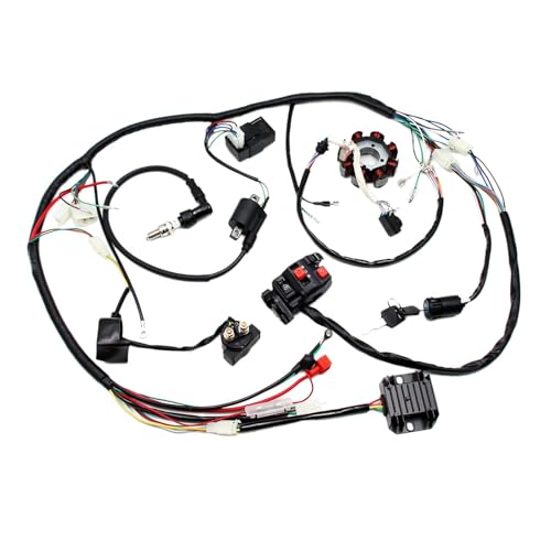 Image of PRO BAT ATV Quad Complete Electrics AC Wire Harness Kit with CG-8 Stator | 6-Pin AC CDI ATV Switch Ignition Coil Solenoid Relay Spark Plug for 150cc 200cc 250cc 300cc Zongshen Lifan Black