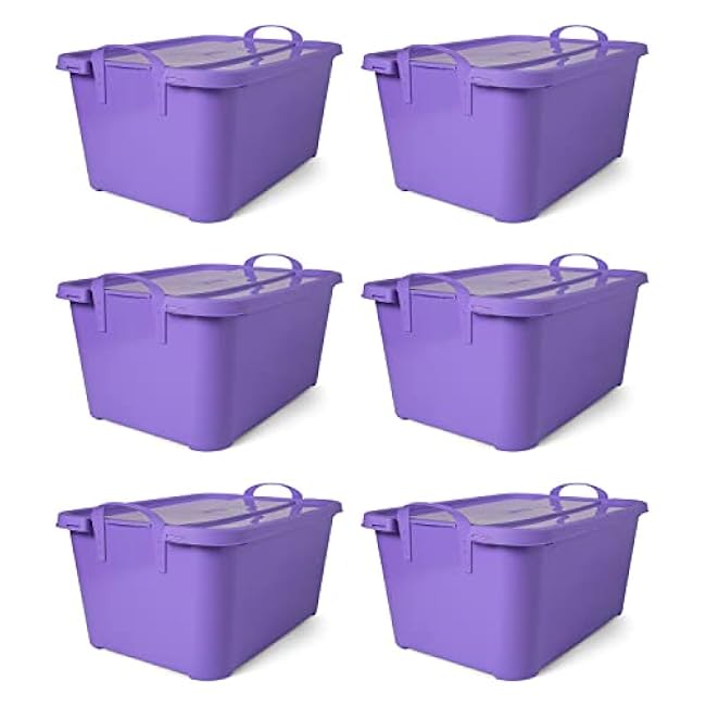 Life Story 6-Pack Stackable Plastic Storage Bins w/Handles & Snapping Lids, 55 Qt., Purple
