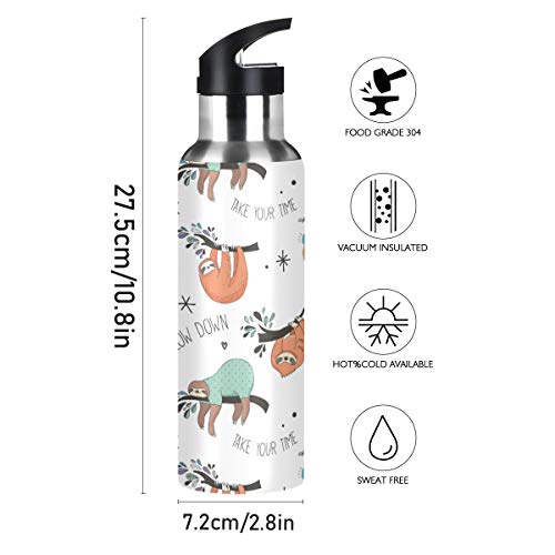 Moudou Sloth Water Bottle With Straw Lid Double Wall Vacuum Insulated Stainless Steel Sport Water Bottle 20 Oz #TOP1