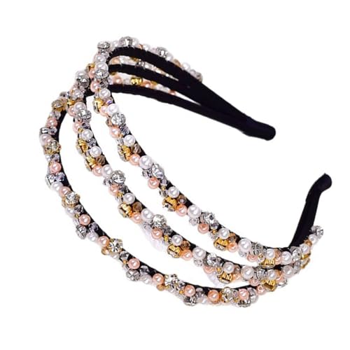 Bandeau mariage en strass et perles 3 rangées | Ornement cheveux de luxe