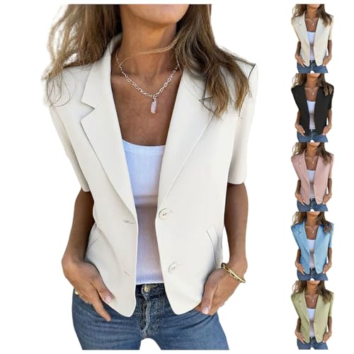 Women Casual Blazer Elegant Short Sleeve Collared Open Front Suit Jackets Spring Work Office Jacket Dressy Clothes3