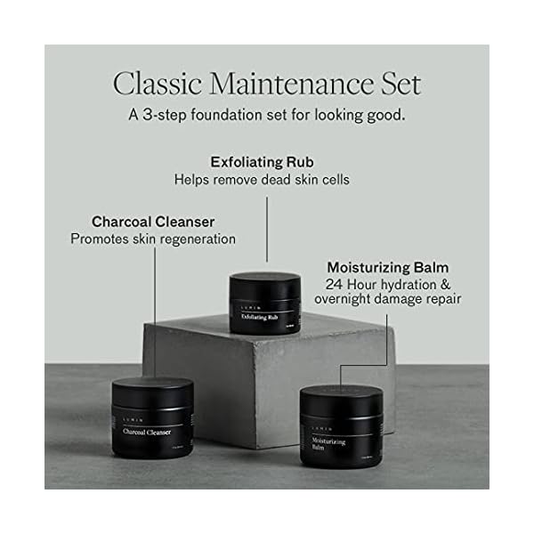 The-Classic-Maintenance-Collection-for-Men-Oily-Skin-Cleanse-Hydrate-and-Renew-Skin-Includes-Moisturizing-Balm-Exfoliating-Rub-and-Charcoal-Cleanser-Achieve-Your-Best-Look-with-Lumin Lumin - Smooth Operator Detox - Men's skincare kit, Includes: Charcoal Face Wash Daily Detox, Charcoal Scrub Deep Detox & Daily Face Moisturizer, Suitable for all skin types, Two Month Supply