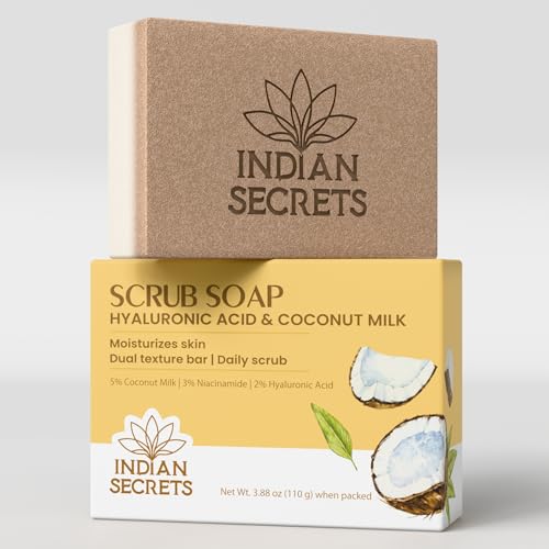 Image of Scrub Soap with Hyaluronic Acid & Coconut Milk - Moisturizing Body Soap for Soft Skin - Enriched with Niacinamide, Hyaluronic Acid, Coconut Milk - 110g /3.88Oz
