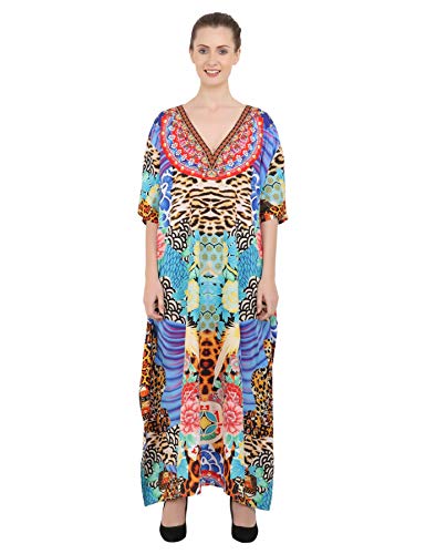 Miss Lavish Longue Caftan pour Femme Été Robe Vêtements de Nuit Élégant et Glamour Kimono-Taille Unique, Multicolore - Cadeaux de Vacances Cover