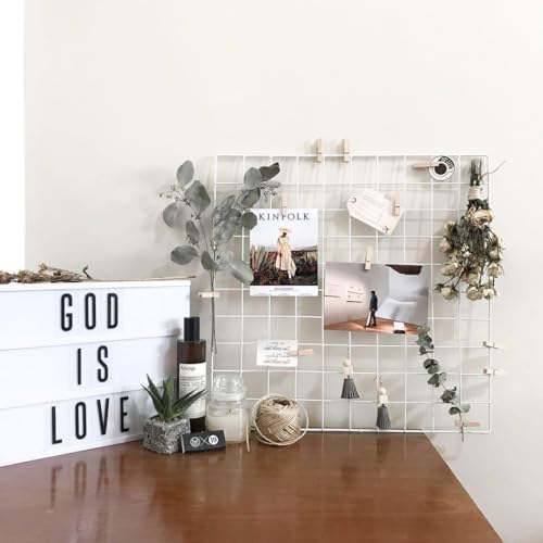 Image of Metal Grid Square Photo Frame for Wall Clip Holder Photo Frame,Multi Functional Creative Mesh Wall Grid-Package: 1pc Frame (White, 45cm x 65cm)