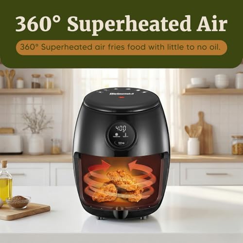 Image of Elite Gourmet EAF2612D Personal Programmable Air Fryer, 1000W, 2.1Qt, Black | Compact Space-Saving Design, Oil-Less Healthy Cooker, Timer & Temperature Controls
