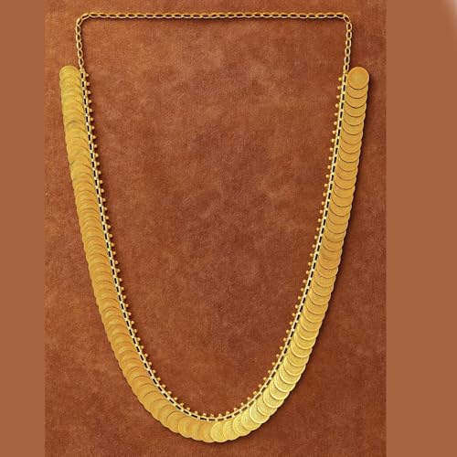 Image of VAMA FASHIONS 1 Pcs 18K Gold Plated Traditional Lakshmi Kasu Coin Long Necklace Kasu Mala Haram South Indian Temple Bridal Wedding Jewellery for Women & Girls