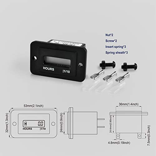 Jayron Rectangular Lcd Digital Hour Meter Dc 4.5-90V Resettable No Battery Required,For Small Engine Quad Bike Motorcycle Lawn Mower Snowmobile Motocross Chainsaw #TOP5
