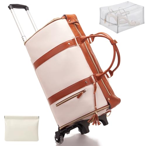 Luxe Mega Bag, Luxe Mega Travel Bag with Waterproof Shoe Bag, Foldable Garment Travel Bag Waterproof (Beige, Roller Edition)