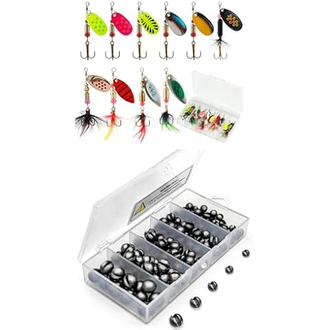 SANWEAL120PCS Fishing Weights Sinkers Boundle with 10 PCS Deadly Rooster Tail Fishing Lures Cover