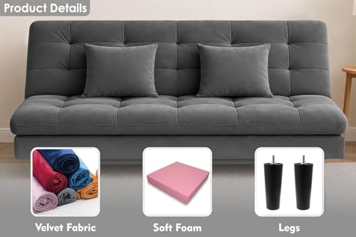 Image of Convertible Three Seater Apsen Sofa Bed with Tufted Sleeper Couch with Adjustable Backrest Living Room Furniture - Grey