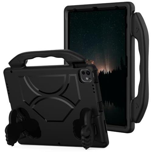 Kids Case for iPad Pro 13 2025 2024/Air 13 M4 2026 M3 M2 iPad Pro 12.9 2018-2022 Cover AMZER Lightweight Shockproof EVA Foam Handle Stand Anti-Slip Grip Rugged Case Black