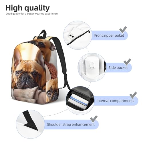 Mochila para laptop espaciosa de mujer con bulldog francés 5