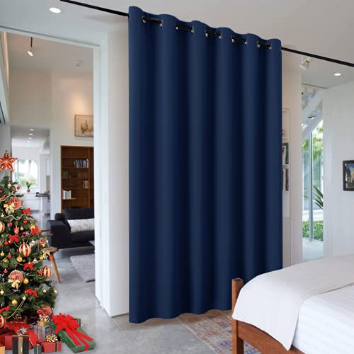 Image of RYB HOME Privacy Room Partition Curtains Blackout Drapes Energy Efficient Odor Reducing Window Treatment for Dorm Studio City Loft Cubicle, 9 ft Tall x 10 ft Wide, Navy Blue, 1 Panel