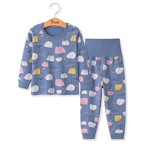 DOTBUY Ensemble de Pyjama Bébé Enfants Filles Garçons Pyjamas Set, 2 pièces 100% Coton Top Manches Longues Taille Haute Pantalon Hiver Chaud Vêtements De Nuit (80cm-2T, Pissenlit Bleu foncé)