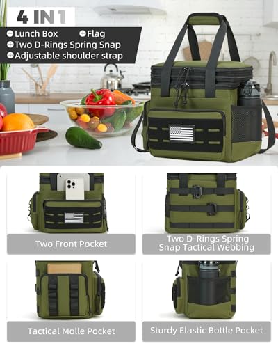 Image of holuxer Tactical Lunch Bag & Lunch Box for Men - Large Double Deck Expandable Insulated Soft Adult Lunchbox for Work - Cooler Bag for Beach, Picnic, Camping,Outdoor,Travel (Green,16L)