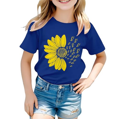 Girls Sunflower Dandelion Cute Graphic Tees Toddler Kids Short Sleeve Crewneck Shirts Teens Summer Cotton Loose Basic Tee