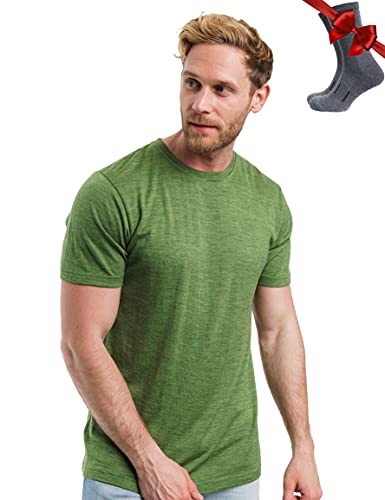 Merino.tech Maglietta Lana Merinos Uomo - Maglia Termica Uomo in Lana Merinos Manica Corta con Calze (Olive Grove, Large)