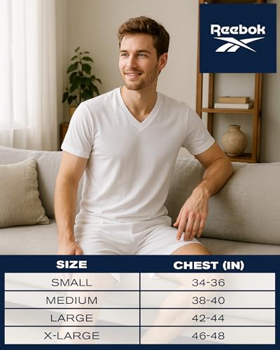 Reebok Men’s Undershirt – 5 Pack Soft Breathable Mens T-Shirts - Basic Cotton V-Neck and Crewneck Undershirts for Men (S-XL)4