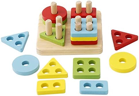 URBN-TOYSMontessori 1234 Shape Sorter Column Builder Logical Thinkink Educational Wooden Toy Set
