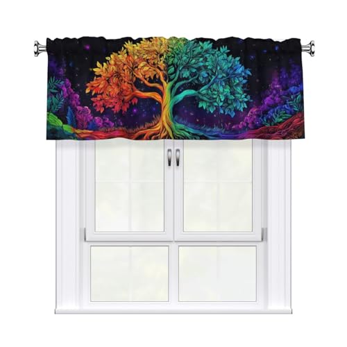 mutakin Colorful Tree Abstract Valances for Windows Rod Pocket Curtain Valance 1 Panel Short Curtains for Kitchen Bathroom Living Room Bedroom Window Treatments