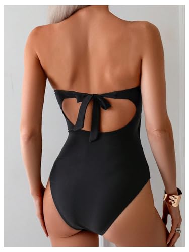 Milumia Women's Metal Ring One Piece Swimsuit Cut Out Strapless Bandeau Bathing Suits2