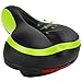 TONBUX Most Comfortable Bicycle Seat, Bike Seat Replacement with Dual Shock Absorbing Ball Wide Bike Seat Memory Foam Bicycle Gel Seat with Mounting Wrench (Green/Black with Reflective Sticker)