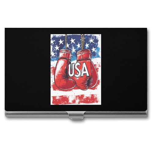 Vintage Boxing Gloves U.S. Flag Business Card Holder Slim Credit Case Pocket Name Case Wallet for Men Women