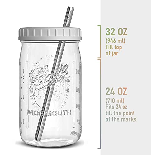 Reusable Wide Mouth Smoothie Cups Boba Tea Cups Bubble Tea Cups With Lids And Silver Straws Mason Jars Glass Cups (2-Pack, 32 Oz Mason Jars) #TOP2