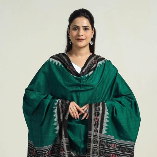 Image of Cotton Dupatta with weaving and Ikat woven border from the Weavers Stole for Girls & Women