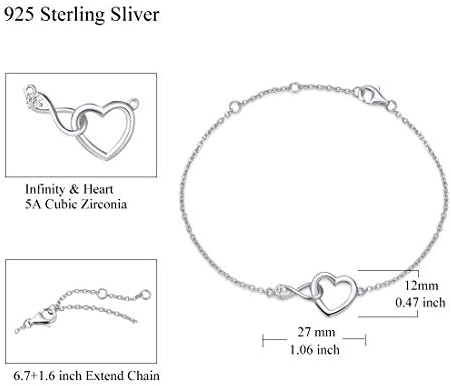 FANCIME 925 Sterling Silver White/Gold Plated Necklace/Bracelet Heart Infinity Pendant with Cubic Zirconia and Adjustable Chain Valentine's Day Anniversary Present Jewellery Gifts for Women Girls Her